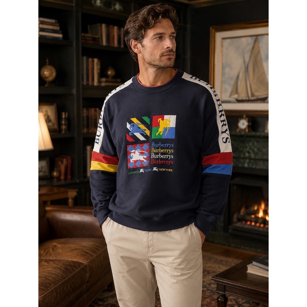 Burberry AW18 Archive Logo Colorblock Sweatshirt Retro Fits Men XL Read